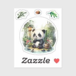 Cute Panda i Sjö, Panda Sticker Klistermärken