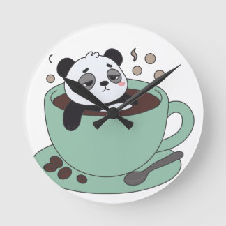 Cute Panda In Coffee Cup Coffee Lover Gift Rund Klocka