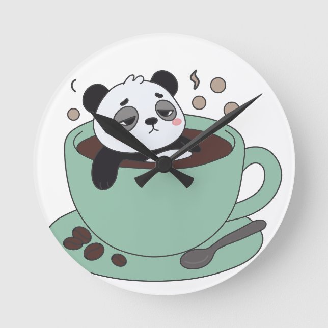 Cute Panda In Coffee Cup Coffee Lover Gift Rund Klocka (Framsida)