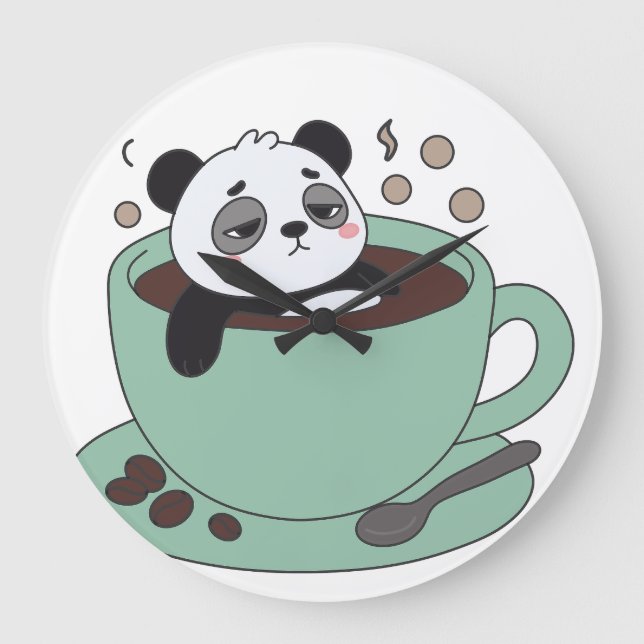 Cute Panda In Coffee Cup Coffee Lover Gift Stor Klocka (Framsida)