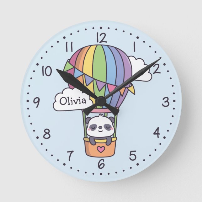 Cute Panda in Luftballong Kids Room Decor Rund Klocka (Framsida)