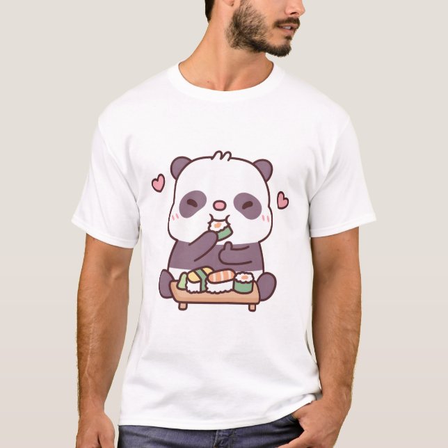 Cute Panda Kärlek Eating japanska Sushi T Shirt (Framsida)