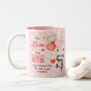 Cute Panda Kärlek Red Heart Balloons Valentine Två-Tonad Mugg