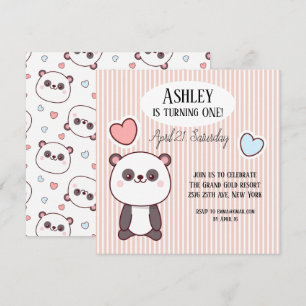 Cute Panda Kawaii 1:a födelsedagen Inbjudningar