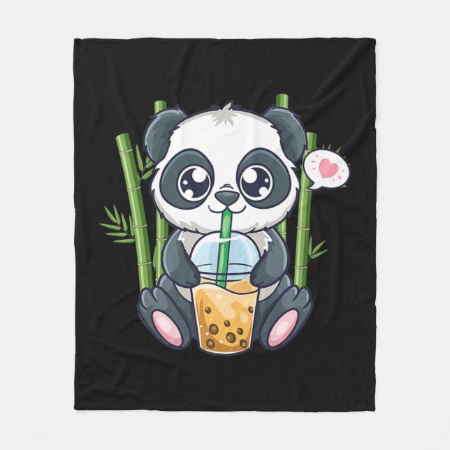 Cute Panda Kawaii Anime Otaku Japansk ubble Boba Fleecefilt (Framsidan)