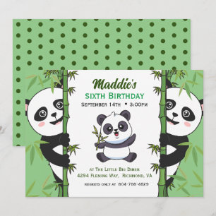 Cute Panda Kiddie Födelsedagsfest Inbjudningar