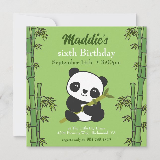Cute Panda Kiddie Födelsedagsfest Inbjudningar (Framsida)
