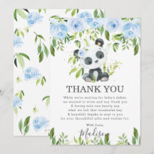 Cute Panda Light Blue Blommigt Greenery Baby Showe