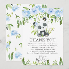 Cute Panda Light Blue Blommigt Greenery Baby Showe Tack Kort