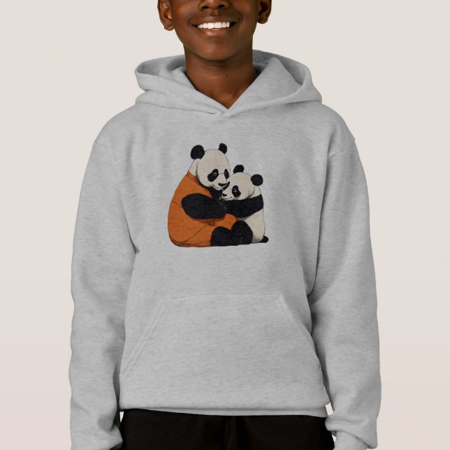 Cute Panda Love Cuddling Kids Pullover Hoodie T Shirt (Framsida)