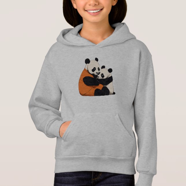 Cute Panda Love Cuddling Kids Pullover Hoodie T Shirt (Framsida)