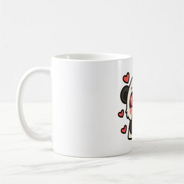 Cute Panda Love Mug – Kawaii Heart Eyes design Kaffemugg (Vänster)