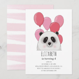 Cute panda. Lustigt djur. Rosa barns födelsedag pa Inbjudningar