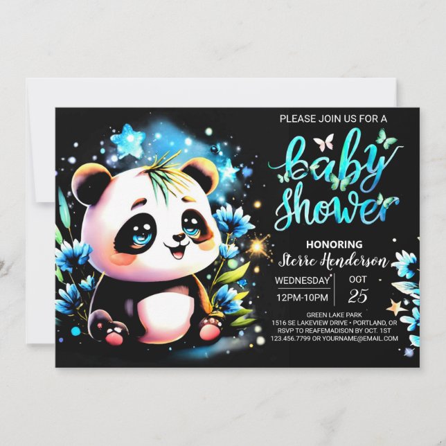 Cute Panda Magic Äventyr Boy Shower Inbjudningar (Framsida)