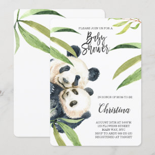 Cute Panda Mamma & Baby Eucalyptus Baby Shower Inbjudningar