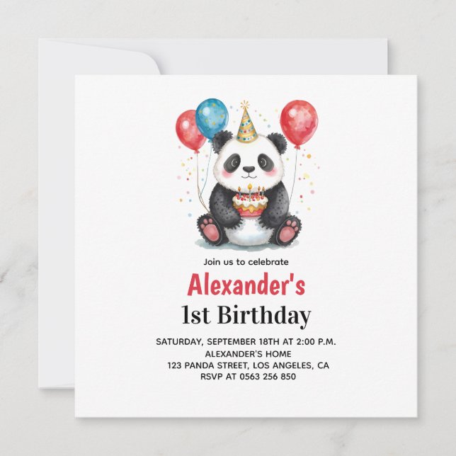 Cute Panda med ballonger och kummel 1:a födelsedag (Framsida)