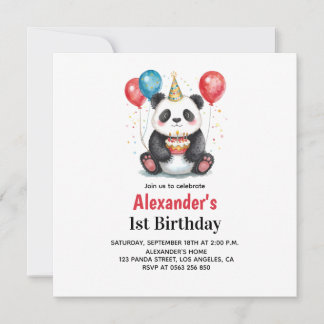 Cute Panda med ballonger och kummel 1:a födelsedag