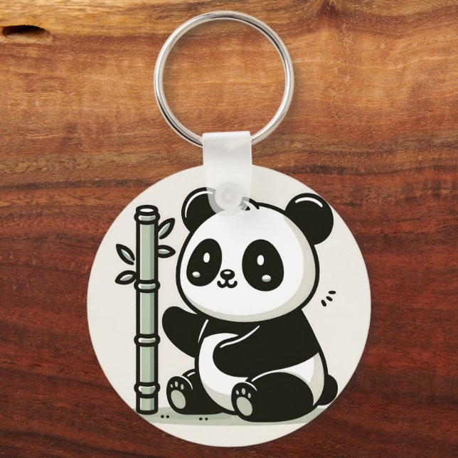 Cute Panda med Bamboo Art Nyckelring (Framsida)