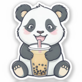 Cute Panda med Boba Tea Sticker - Kawaii Klistermärken