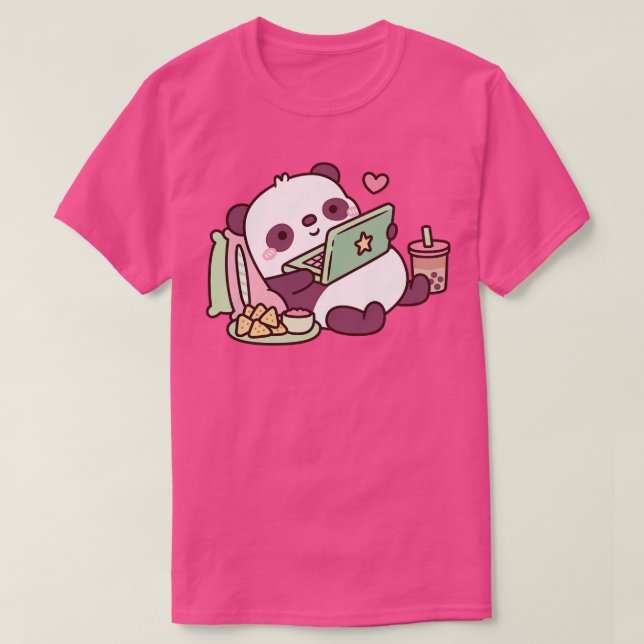 Cute Panda med Chip och Bubble Tea T Shirt (Design framsida)