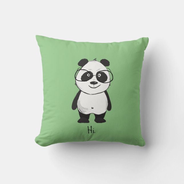 Cute Panda med glasögon Kudde (Framsida)