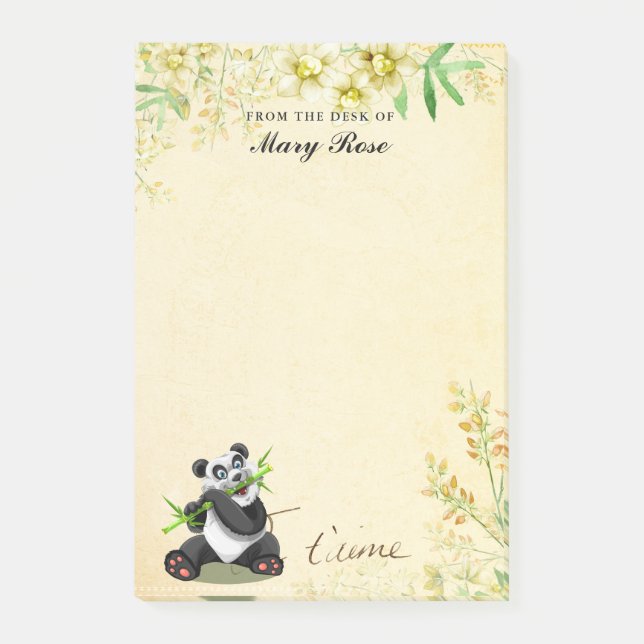 Cute Panda med Gula blommor Notes Post-it Block (Framsida)