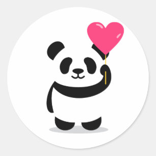 Cute Panda med Heart Balloon Sticker Runt Klistermärke