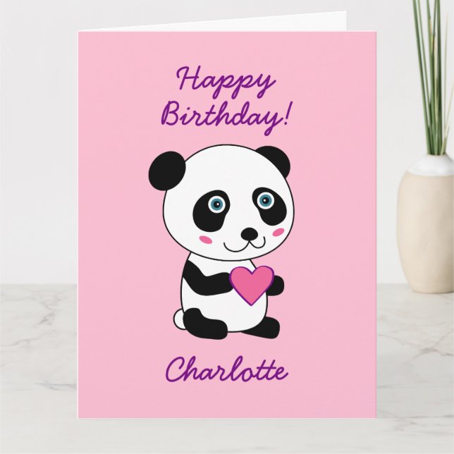 Cute Panda med Heart Barns födelsedag Personlig Kort (Framsida)