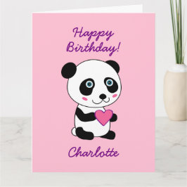 Cute Panda med Heart Barns födelsedag Personlig Kort