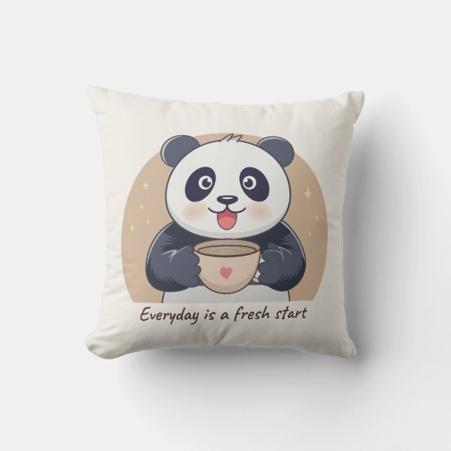 Cute Panda med kaffe Kudde (Framsida)