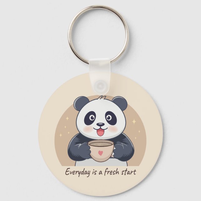 Cute Panda med kaffe Nyckelring (Framsida)