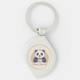 Cute Panda med kaffe Swirl Silverfärgad Nyckelring