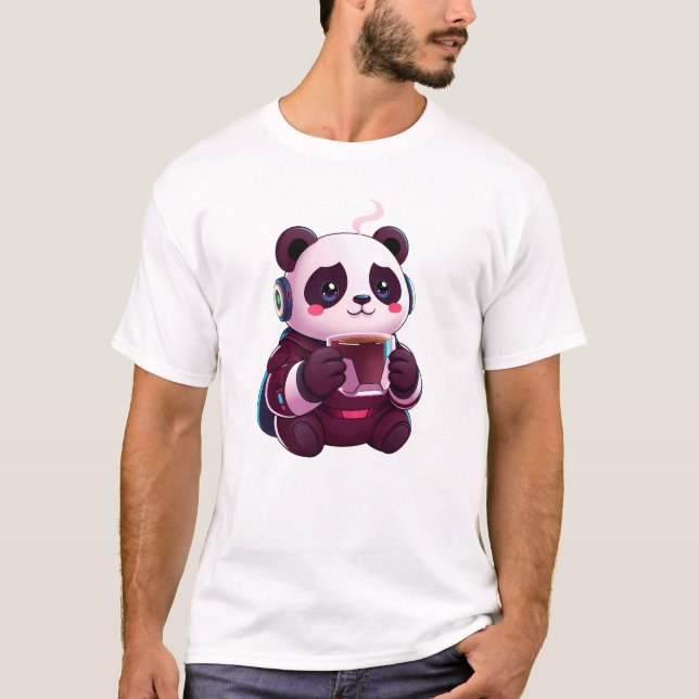 Cute Panda med kaffe T Shirt (Framsida)
