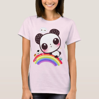 Cute panda med kawaii-mat på regnbåge t shirt