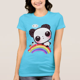 Cute panda med kawaii-mat på regnbåge t shirt