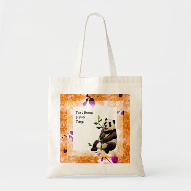 Cute Panda med Orangen Flower Ram Tygkasse (Framsidan)