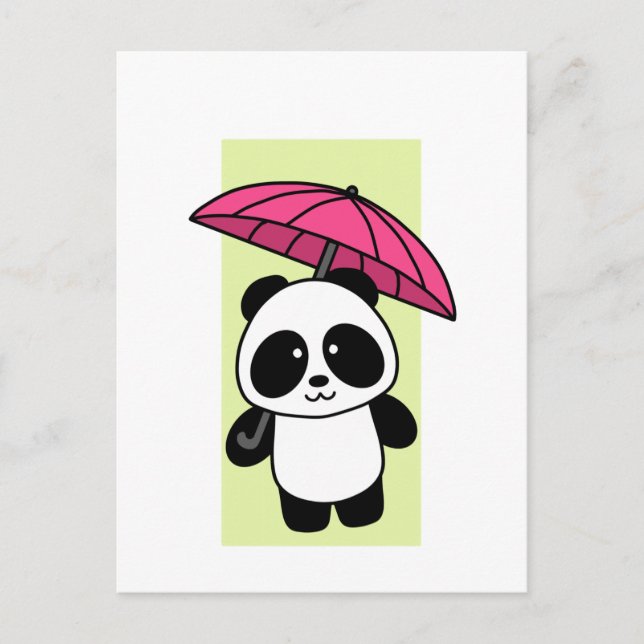 Cute Panda med Paraplla - 1 000Pandas-vykort Vykort (Framsida)