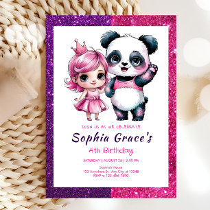 Cute panda med prinsessans födelsedag inbjudningar