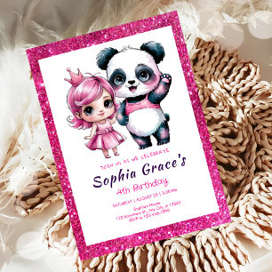 Cute panda med prinsessans födelsedag inbjudningar