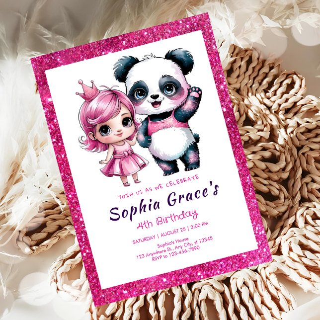 Cute panda med prinsessans födelsedag inbjudningar (Skapare uppladdad)