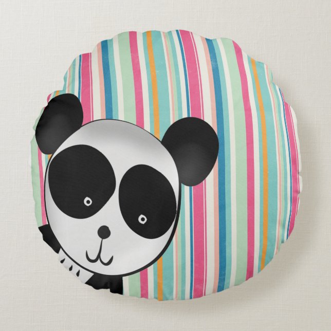 Cute Panda med Rand Rund Kudde (Framsidan)