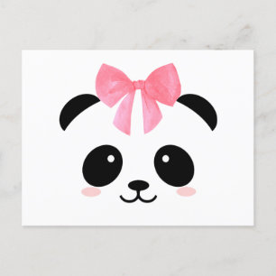 Cute panda med rosa band vykort