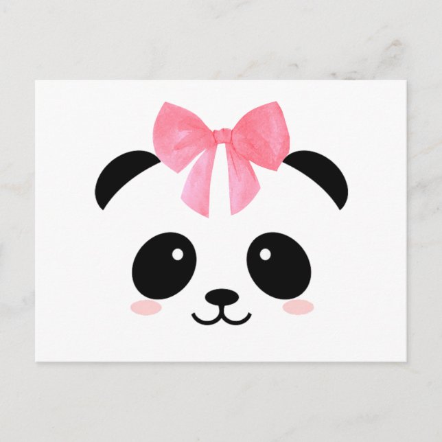Cute panda med rosa band vykort (Framsida)