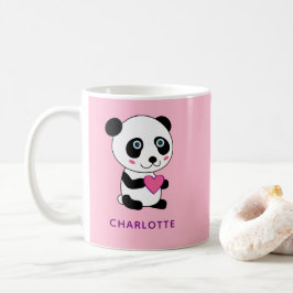 Cute Panda med Rosa Heart + Namn Kaffemugg