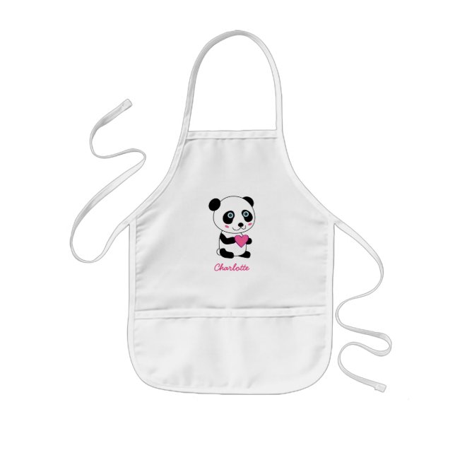 Cute Panda med Rosa Heart-Personlig Barnförkläde (Framsidan)