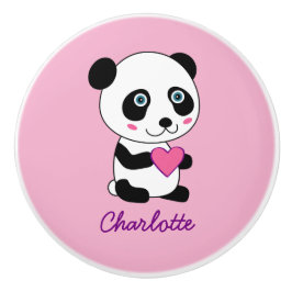 Cute Panda med Rosa Heart Personlig Namn Knopp