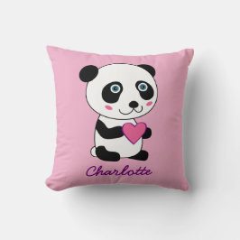 Cute Panda med Rosa Heart Personlig Namn Kudde