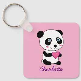 Cute Panda med Rosa Heart Personlig Namn Nyckelring