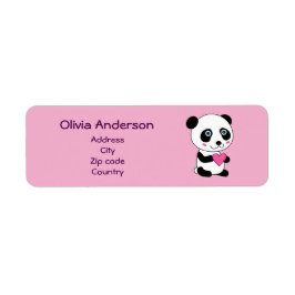 Cute Panda med Rosa Heart-Personlig Returadress Etikett