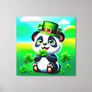 Cute Panda med St. Patrick Day Theme Canvastryck